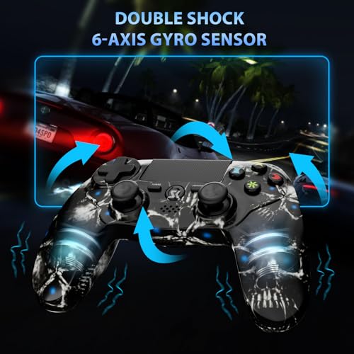 Wireless Controller for PS4, 2 Pack Controllers for PS4 with Double Vibration/6-Axis Sensor/Touch Pad/Headphone Jack, Ergonomic Non-Slip Grip Compatible with PlayStation 4/Slim/Pro (Skull & Red) - color: Skull & Red