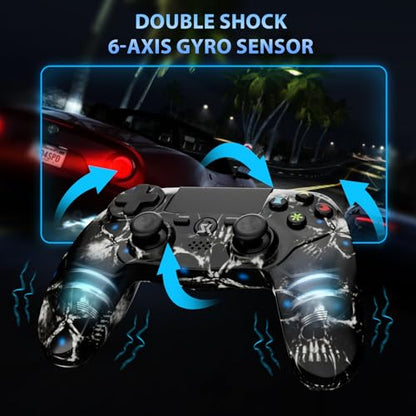 Wireless Controller for PS4, 2 Pack Controllers for PS4 with Double Vibration/6-Axis Sensor/Touch Pad/Headphone Jack, Ergonomic Non-Slip Grip Compatible with PlayStation 4/Slim/Pro (Skull & Red) - color: Skull & Red