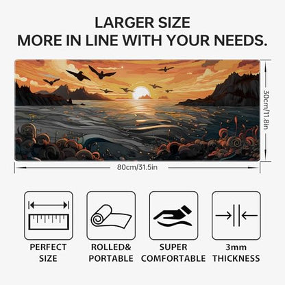 Japanese Sea Waves Large Gaming Mouse Pad,Anime Mouse Pad Gaming Mouse Mat Desk Pad,31.5 x 11.8in Desk Mat Mouse Pads for Desk,Extended Keyboard Pad XL Mousepad with Non-Slip Base and Stitched Edge - color: Japanese Sunset Waves