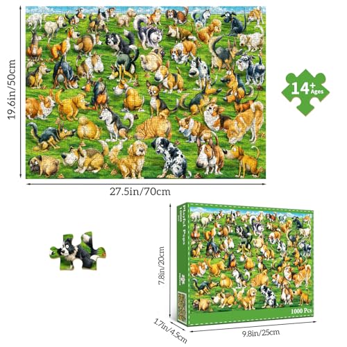 HUADADA 1000 Piece Puzzle for Adults -Fun Dog Puzzles 1000 Pieces, Anti-Glare Matte Print, 70x50cm, Family Jigsaws Puzzles Game - color: Fun Dog