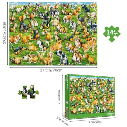 HUADADA 1000 Piece Puzzle for Adults -Fun Dog Puzzles 1000 Pieces, Anti-Glare Matte Print, 70x50cm, Family Jigsaws Puzzles Game - color: Fun Dog