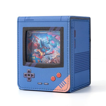 MTG Deck Box with Commander Display Retro Game Console–Style Case (Blue) | Fit 120 Single Sleeved Cards, PU Leather Magnetic Trading Card Storage Box with 2 Dividers, Compatible with TCG Magic - color: Blue