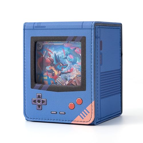 MTG Deck Box with Commander Display Retro Game Console–Style Case (Blue) | Fit 120 Single Sleeved Cards, PU Leather Magnetic Trading Card Storage Box with 2 Dividers, Compatible with TCG Magic - color: Blue