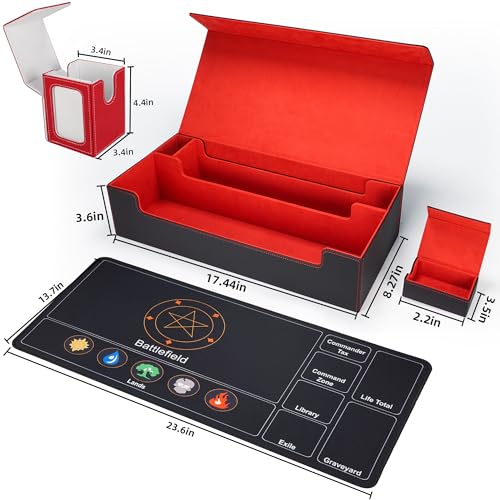 AFIING MTG Deck Box 6 In1 with MTG Playma,Premium Card Storage Box with 5 Pcs MTG Deck Box Holds 2400+ Trading Cards, Large TCG Card Deck Case for Magic Yugioh Sports Cards (Black&Red) - color: Set Black Red
