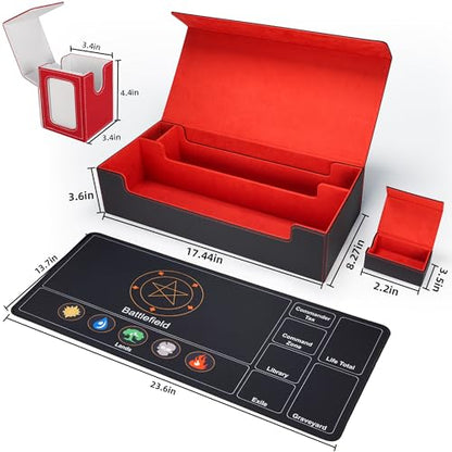 AFIING MTG Deck Box 6 In1 with MTG Playma,Premium Card Storage Box with 5 Pcs MTG Deck Box Holds 2400+ Trading Cards, Large TCG Card Deck Case for Magic Yugioh Sports Cards (Black&Red) - color: Set Black Red