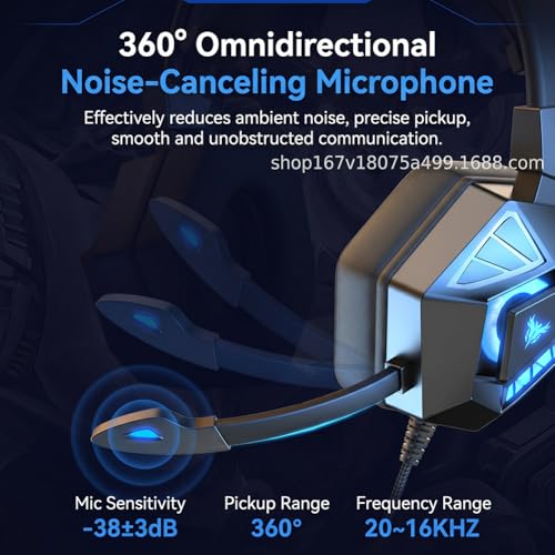 Wired Gaming Headset for PS4 PC One PS5 Controller, Noise Cancelling Over Ear Headphones with Mic, LED Light, 7.1 Surround Sound, Soft Memory Earmuffs, Red