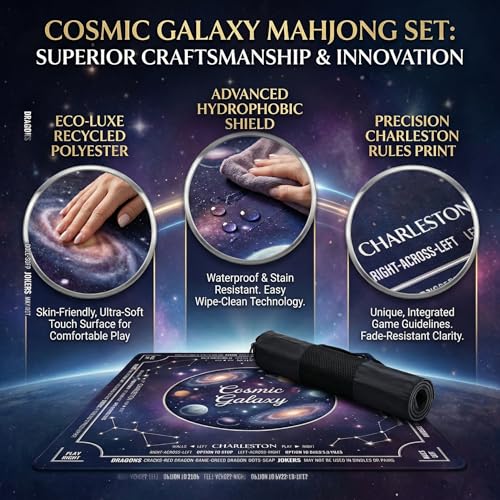 Mahjong Mat for Table - 32.3 Inch Waterproof & Non-Slip PU Velvet Surface, Lightweight No Crease No Odor Design for Noise Reduction,Includes Printed Rules (Galaxy) - color: Galaxy