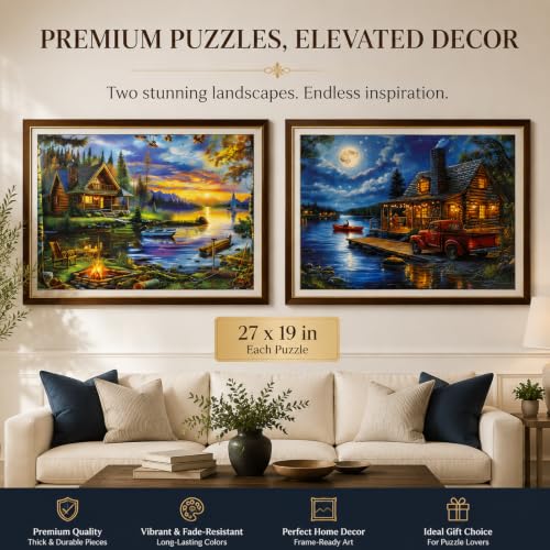 Puzzles for Adults 1000 Pieces, 2 Pack Unique 1000 Piece Lake and Night View Jigsaw Puzzles, Premium Scenic Landscape Puzzles & Nature Theme for Challenging Game Night - style: Lake&Night