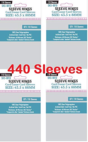Sleeve Kings Card Sleeves 63.5x88mm Standard Size, 60 Micron, 4-Pack, 440ct | Crystal Clear Protection, Acid-Free & PVC-Free, Compatible with Magic: The Gathering, Terraforming Mars & More - size: 63.5 x 88 mm (4x110 Pack, 440 Sleeves), style: Card Game