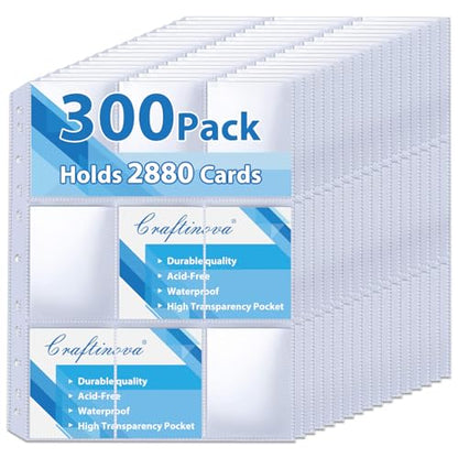 300 Pack 9 Pocket Card Sleeves Binder Sheets，Holds 5400 Cards, Clear Trading Card Sleeve Pages Protector for Trading Card Binder Sleeves Fit for Baseball,Football,Game,Business Cards - size: 300 pack