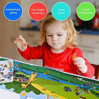 ASTARON Reusable Sticker Book for Toddlers, 88 Pcs Animal Stickers Road Trip Activities Car Airplane Activities Travel Toys for Kids, Kids Quiet Time Activities (3-6 Age) - style: Animals
