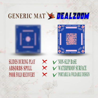 American Mahjong Mat with Rules Printed (33x33, 2.5mm Thick, Cherry Blossom Blue) Mahjong Mat for Table w/Bag, Crease-Proof Waterproof Non-Slip, Soft Mahjong Table Mat, Noise Reduction - color: Cherry Blossom Blue Mat