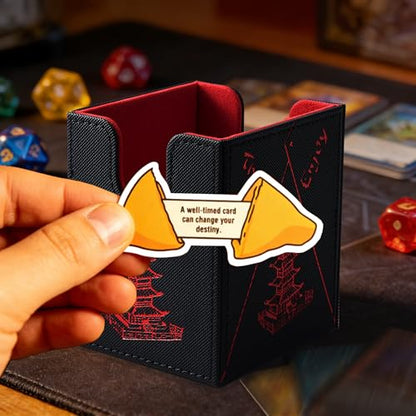 Chinese Takeout MTG Commander Deck Box, Fits TCG Cards (Black&Red) | Holds 130 Single/100 Double-Sleeved Cards, Fit MTG/PTCG/OPTCG Cards, Strong Magnet, PU Leather, With 2 Dividers - color: Black & Red