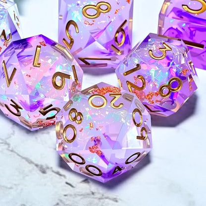 Dungeons and Dragons dice Set DND, polyhedral D&D Resin dice Set, Suitable for Role-Playing dice Game RPG Pathfinder DND dice Set - color: Colorful Purple Gold Lettering