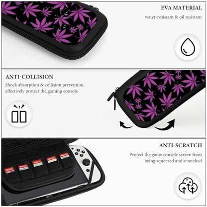 Portable Hard Shell Case Compatible with Nintendo Switch, Shockproof Game Console Holder Bag with Carrying Straps, Purple Weedleaf Leaves - color: Design (220)