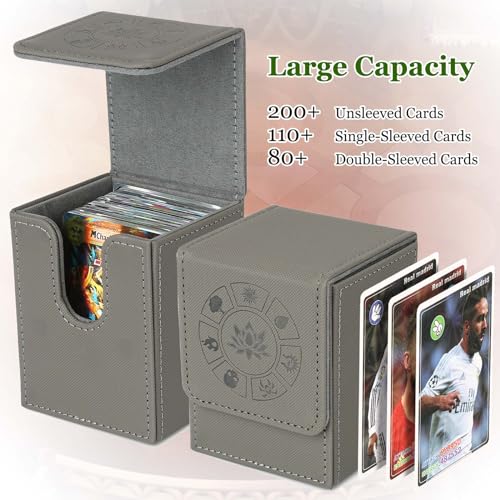 Arkeiliy MTG Deck Box with 50 Pcs Card Sleeve, 110+ Card Storage Leather Deck Box for Magic Commander, Collectible Trading Card Cases for Trading Card Games (Grey) - color: Grey III