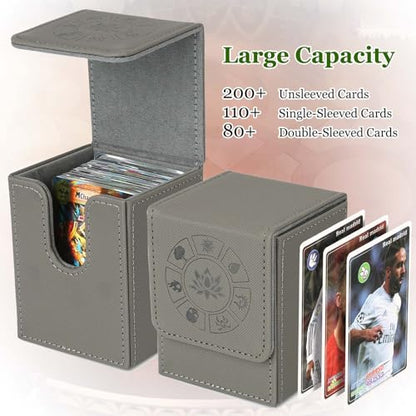 Arkeiliy MTG Deck Box with 50 Pcs Card Sleeve, 110+ Card Storage Leather Deck Box for Magic Commander, Collectible Trading Card Cases for Trading Card Games (Grey) - color: Grey III