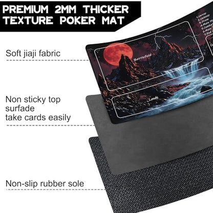for MTG Playmat 24 x 14 Inches Sunset Mountains Streams Magic Play Mat Card Game Mat for Magic The Gathering TCG PTCG Playmat with Free Storage Bags Non-Slip Backing and Stitched Edge - color: Sunset Mountains Streams With Zones
