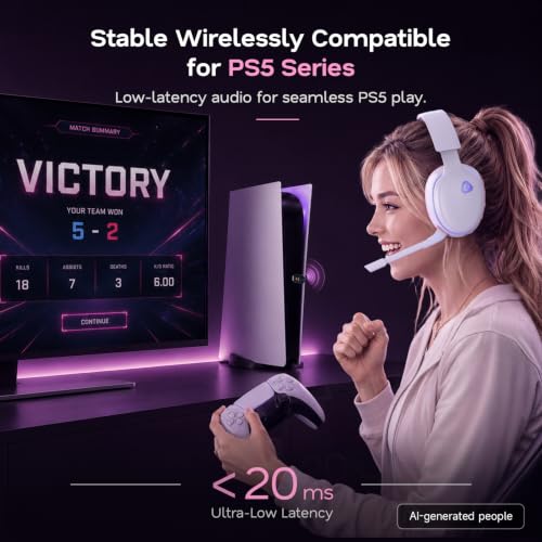 AOC 2.4GHz Wireless Gaming Headset for PS5, PS4 Fortnite & Call of Duty/FPS Gamers, PC, Switch, Bluetooth 6.0 Gaming Headphones with Noise Canceling Mic, 7.1 Virtual Surround, 45Hr Battery - Pink - color: Pink