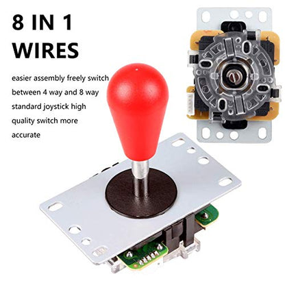 Fosiya LED Arcade Joystick Buttons Kit Ellipse Oval Style 8 Ways Joystick + 20 x LED Arcade Buttons for 2 Player Video Games Standard Controllers All Windows PC MAME Raspberry Pi (Mix Colors Kits) - color: Mix Colors Kits