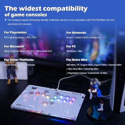 Duelpad Leverless Controller Arcade Stick, Zen16 Arcade Controller for PC/PS3/PS4/PS5/Switch/Steam, All-Button Arcade Fight Stick with SOCD/TURBO/Custom RGB/Hot-Swap/Low-Profile Switch (Medium) - size: Medium