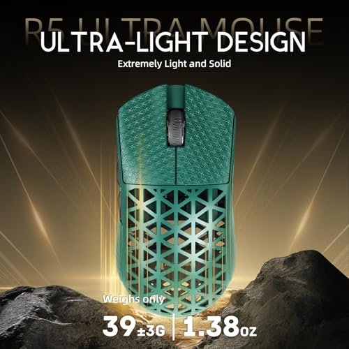 ATTACK SHARK R5Ultra 8K Carbon Fiber Wireless Gaming Mouse, Green&Tape | 42K DPI,PAW3950 MAX Sensor,39g Ultra-Lightweight,Nordic 52840 MCU Chip,Wired/BT/2.4GHz Wireless Programmable Mouse for PC/Mac - color: Green&Griptape