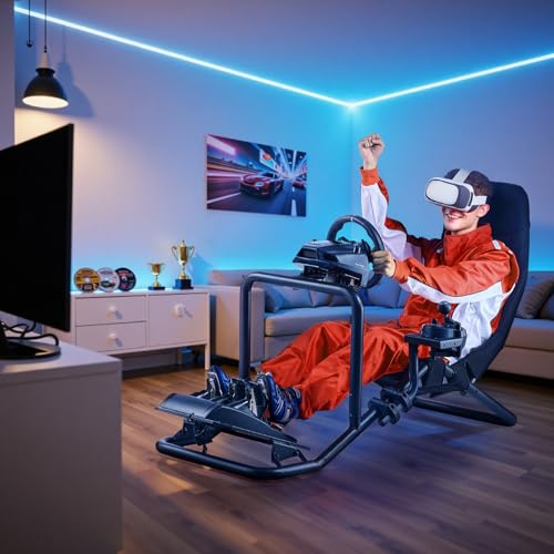 VEVOR Racing Wheel Stand, Heavy-Duty Integrated Simulator Cockpit Steering Stand, Fit Logitech G25,G27,G29,G920,G923, Thrustmaster T300RS,TX F458,T500RS,T3PA-PRO (F1/GT) and CSR Pedals, Black - size: Integrated Cockpit