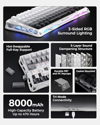 GravaStar Mercury K1 75% Wireless Mechanical Gaming Keyboard, Aluminum Alloy Exoskeleton Design, Gasket Custom Keyboard Hot-Swap Socket, Linear Switches, RGB Backlit【Gradient White】 - color: Gradient White