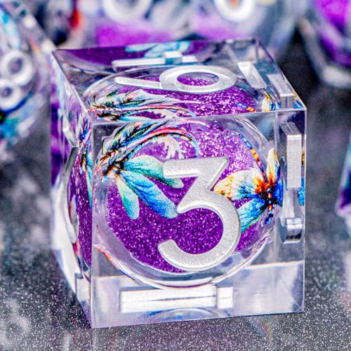 DND Dragonfly Dice 7PCS Polyhedral Sharp Edge Dice Set with Gift Case for Dungeons Dragons Role Playing Game, RPG Resin D and D Dice D6 D8 D10 D12 D20 D% (Silver Purple) - color: Qt-silver Purple