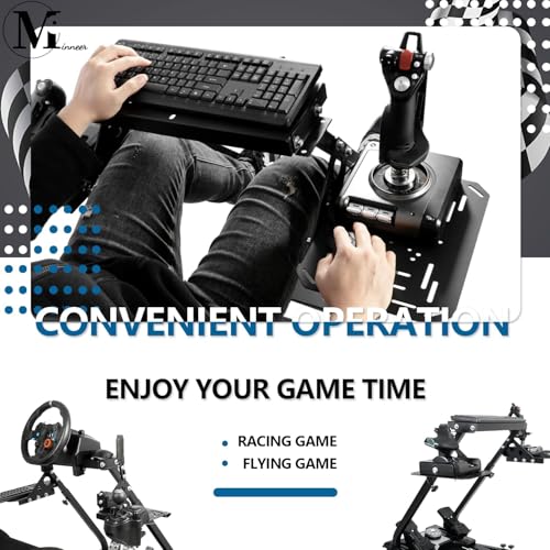 Minneer Foldable Racing Flight Simulation Cockpit with Red Seat Fit for Logitech G29 G920,for Thrustmaster T248,for Fanatec,Double Levers Drive Gaming Wheel Stand,Not Included Wheel,Pedal,Handbrake