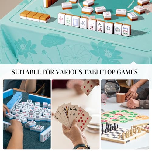 HOMBYS Elegant Lotus Mahjong Table Cloth 55x55 Inch, Square Mahjong Mat with Beginner Game Rules, Spill-Resistant Cover for Card & Tile Game Tables (Mint Green) - color: Mint Green