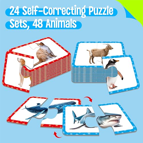 48 Animal Matching Puzzles with Error-Correction, Self-Correcting Puzzle Match Game Educational Learning Activities for Toddlers, Kindergarten, Animal-Themed Learning Games Toys for 3 Years Old - style: Animal-C