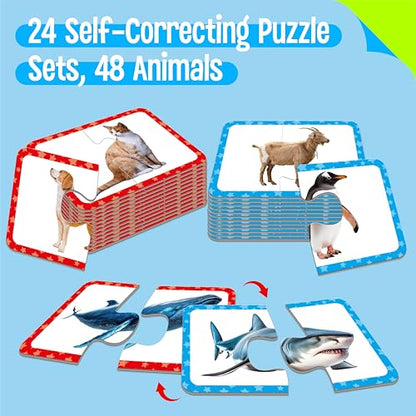 48 Animal Matching Puzzles with Error-Correction, Self-Correcting Puzzle Match Game Educational Learning Activities for Toddlers, Kindergarten, Animal-Themed Learning Games Toys for 3 Years Old - style: Animal-C