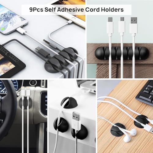 Cable Management Kit - 4 Cable Sleeve, 57 Self Adhesive Cable Clips, 12 Hanging Strips, 12 Cable Organizer Straps and 100 Fastening Cable Ties for TV Computer Under Desk (Black and White) - color: Black