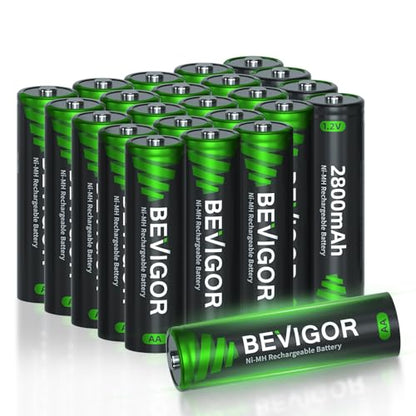 BEVIGOR Rechargeable AA Batteries 24 Pack, 2800mAh 1.2V NiMH Double A Batteries, Pre-Charged, 1500 Cycles, Low Self Discharge, for Toys Remote Controller