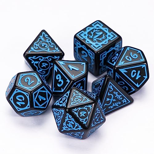 DND Dice Set -D&D Polyhedral Dice (7 Pcs) Druid Dice with Leather Dice Bag for Role Playing Dice Games RPGs(Druid - Black Blue) - color: Druid - Black Blue