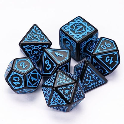 DND Dice Set -D&D Polyhedral Dice (7 Pcs) Druid Dice with Leather Dice Bag for Role Playing Dice Games RPGs(Druid - Black Blue) - color: Druid - Black Blue