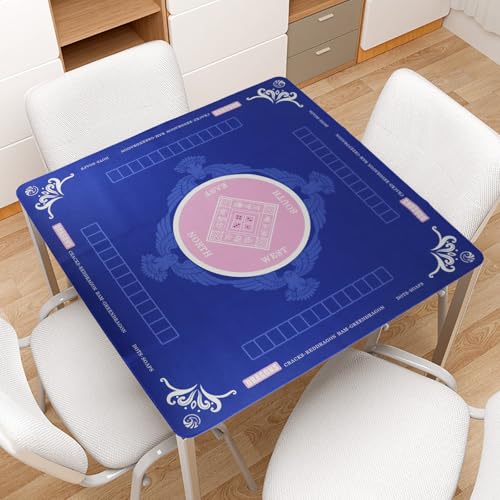 Mahjong Mat, Non-Slip Noise Reduction Card Game Mat with Carrying Bag, Waterproof Table Mat for Mahjong/Poker/Board Games/Dominoes, Blue, 32.4x32.4 Inch - color: Blue