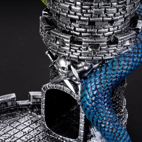 Castle DND Dice Tower Ancient Silver D&D Dice Rolling Tower for RPG | Snake Design, Resin, Dice Roller with Tray, Dungeons and Dragon DM Gift, DND Accessories, for Role Playing Game Tabletop Game - color: Ancient Silver