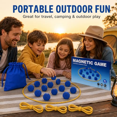 Magnetic Chess Game with 24 Full-Size Stones, Magnet Game with 3 String & Portable Storage Bag, Strategy Board Game for Family Game Night, Indoor Outdoor Use for Kids Adults
