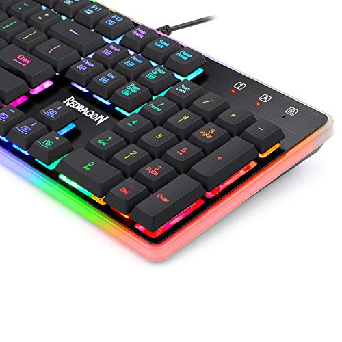 Redragon K509-RGB PC Gaming Keyboard 104 Key Quiet Low Profile RGB Keyboard Backlit Dyaus Pro Mechanical Feel Keyboard for Windows PC (with Edge Side Light Illumination)