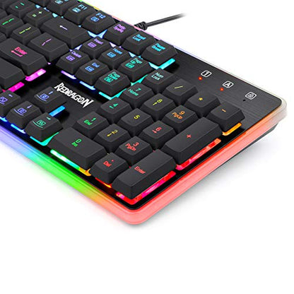 Redragon K509-RGB PC Gaming Keyboard 104 Key Quiet Low Profile RGB Keyboard Backlit Dyaus Pro Mechanical Feel Keyboard for Windows PC (with Edge Side Light Illumination)