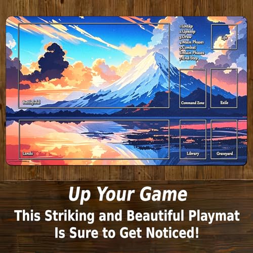 STORKY MTG Playmat, Landscape Board Game Mat with Storage Bag, Mouse Pad for DTCG CCG RPG Trading Card Playing Mat with Zones, Smooth Rubber Surface Battle, 24 x 14 inches, Mountain - color: Mountain With Zones