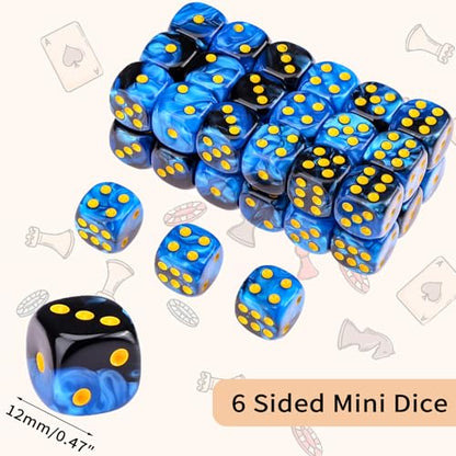 36 of Pack 12MM 6 Sided MINI Dice Set,Two Colours D6 Game Dice Set, 6 Sided Standard Dices for Yahtzee, Bunco or Teaching Math,with Portable Plastic Box(Blue Black) - color: Blue Black Swirl
