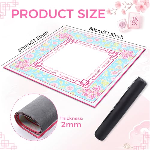 Pink Floral Mahjong Mat with Rules 31.5" x 31.5" Non-Slip Noise Reduction Gaming Mat with Carrying Bag American Mahjong Table Cover for Poker Board Card Games Dominoes - style: Pink and Green