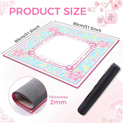 Pink Floral Mahjong Mat with Rules 31.5" x 31.5" Non-Slip Noise Reduction Gaming Mat with Carrying Bag American Mahjong Table Cover for Poker Board Card Games Dominoes - style: Pink and Green