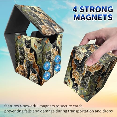 7 Cats Commander Deck Case, for Trading Cards - leather Magnetic Card Storage with Enclosure for 100+ Sleeved Cards - color: Card Deck Box-585