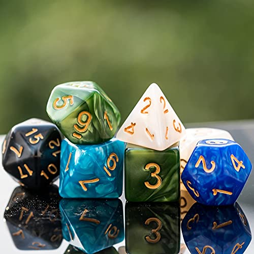 5 Sets Dice DND Polyhedral Dice Set (35pcs) with 1 Leather Die Bag, D&D Die Set for Dungeons and Dragons, RPG Table Games. (5Sets/35Pcs) - color: 5sets/35pcs