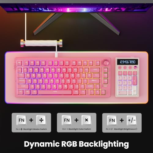 RK ROYAL KLUDGE M20 Wireless Number Pad, Mechanical Numpad with LCD Display, PC Numpad & Calculator Modes, Programmable Numeric Keypad, Bluetooth/2.4G/Wired, RGB Hot-Swappable for Win/Mac - color: Pink