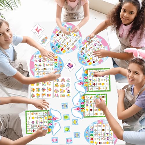 Lonfliness 39Pcs Easter Bingo Game for Adults Kids 24 Players Easter Bunny Egg Shape Bingo Game Cards with Reward Stickers for Family Friends Large Group Activities Happy Easter Spring Party Favors - style: Easter